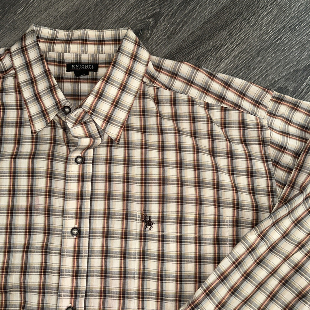 Knights Sportswear-Mens Long Sleeve Button Down Shirt-3XLT XXXL Tall- Tan Plaid